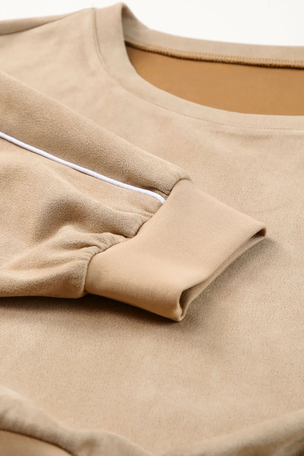 Outfit Set Casual Cropped Sweater and Shorts Two Piece Set Khaki Nude Loungewear