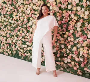 Plus Size Flutter One Shoulder Jumpsuit In Ivory