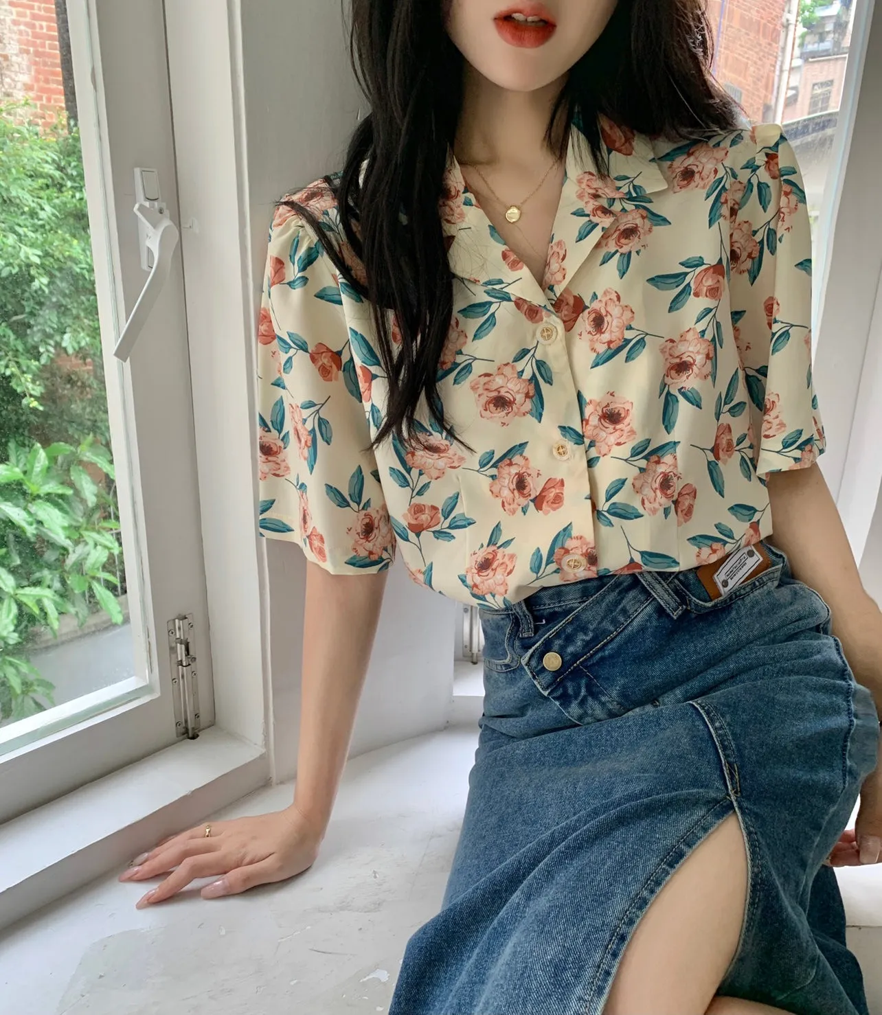 Retro Sweet Floral Chiffon Blouse Shirt