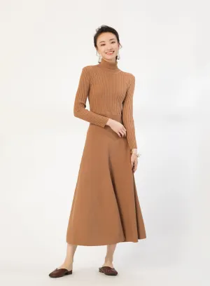 Ribbed Turtleneck Midi Sweater Dress