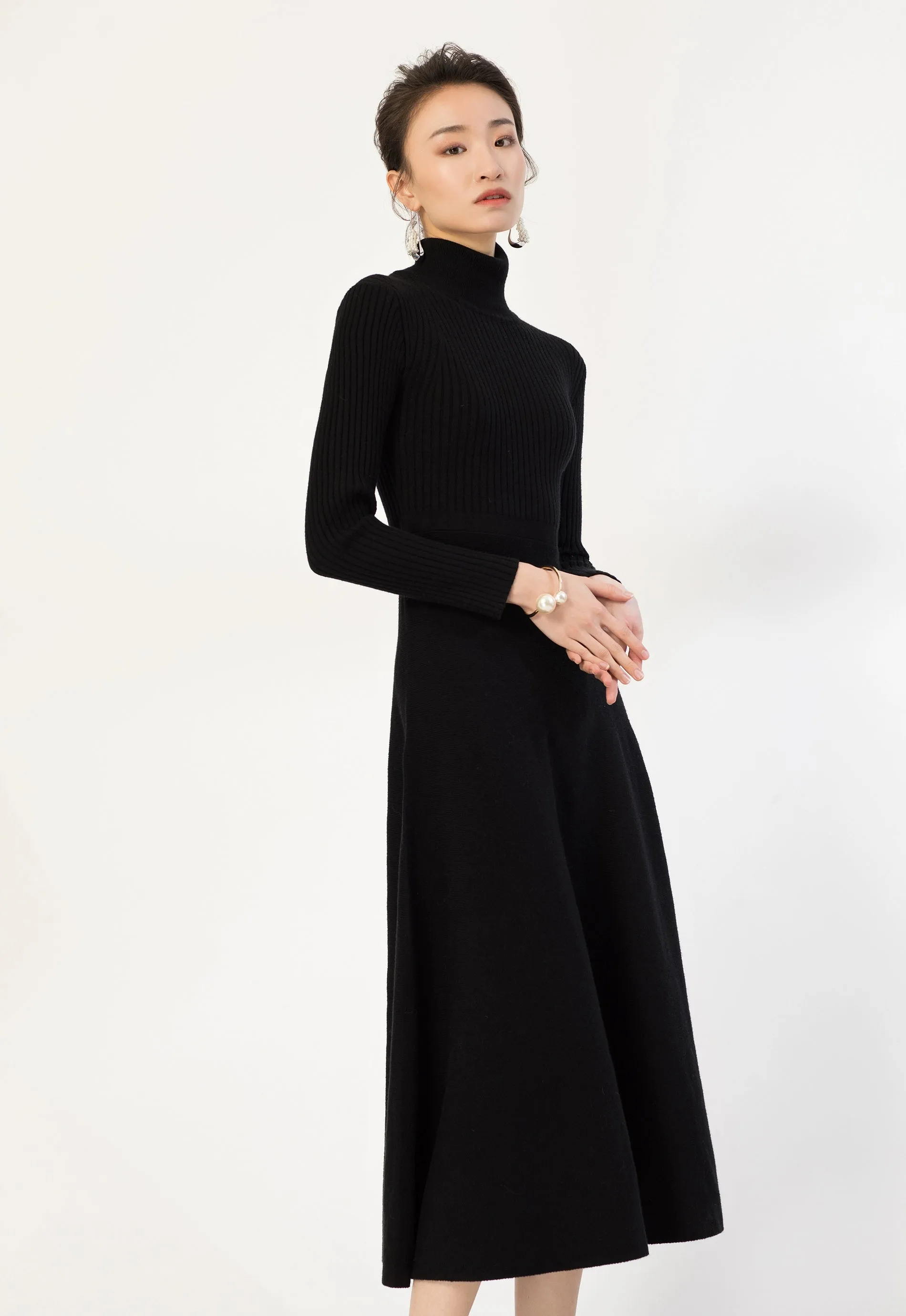 Ribbed Turtleneck Midi Sweater Dress