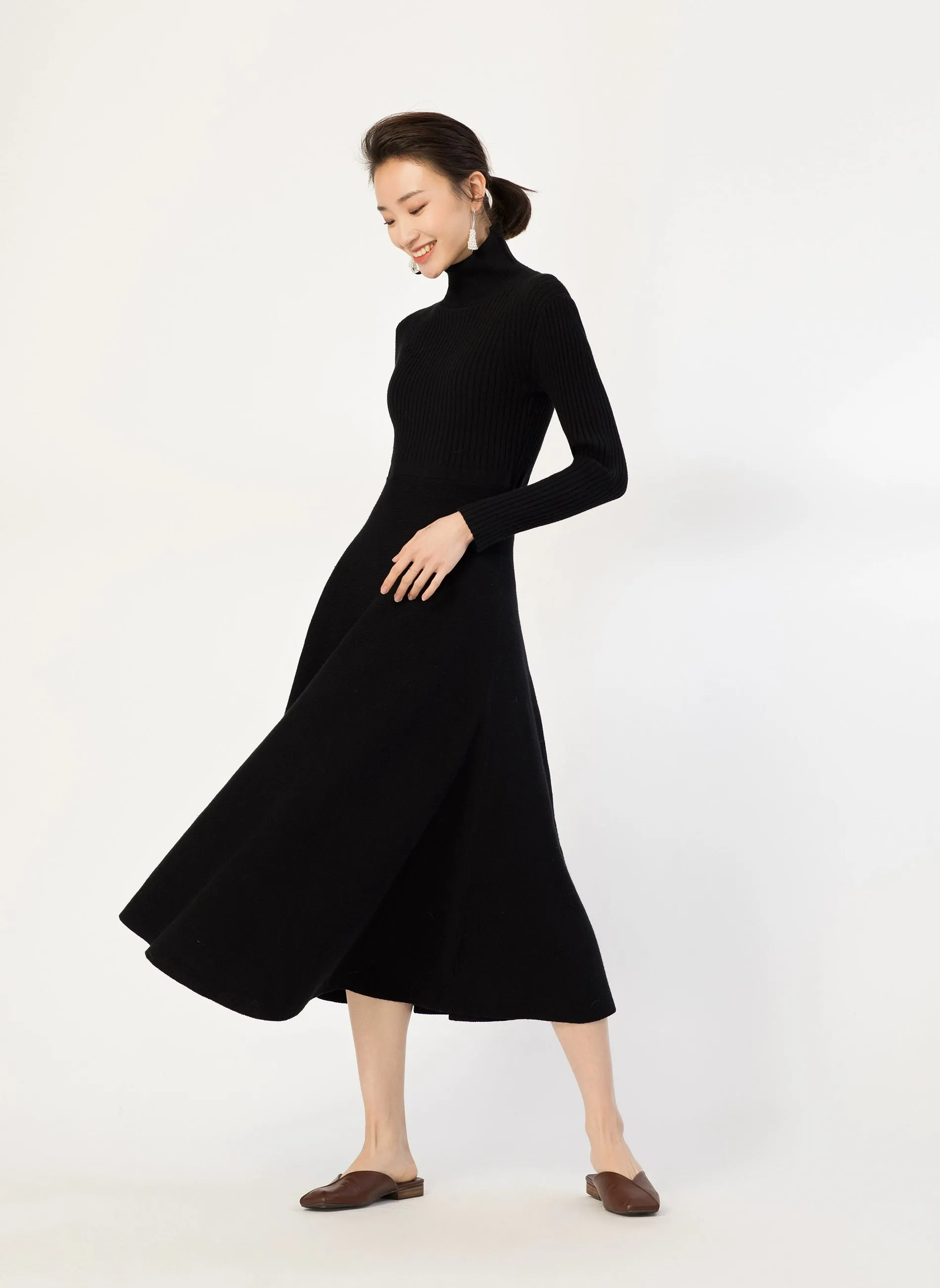 Ribbed Turtleneck Midi Sweater Dress