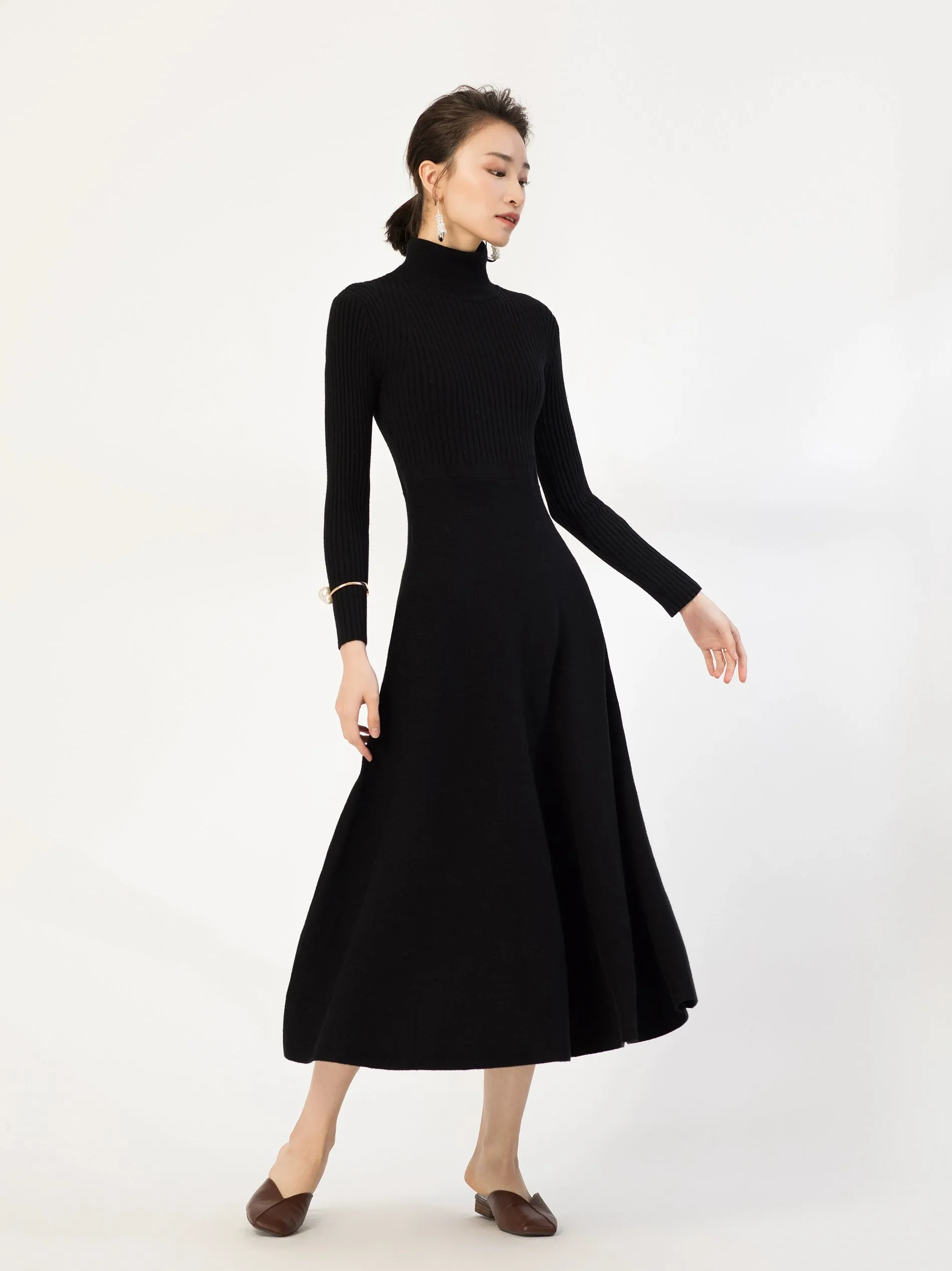 Ribbed Turtleneck Midi Sweater Dress