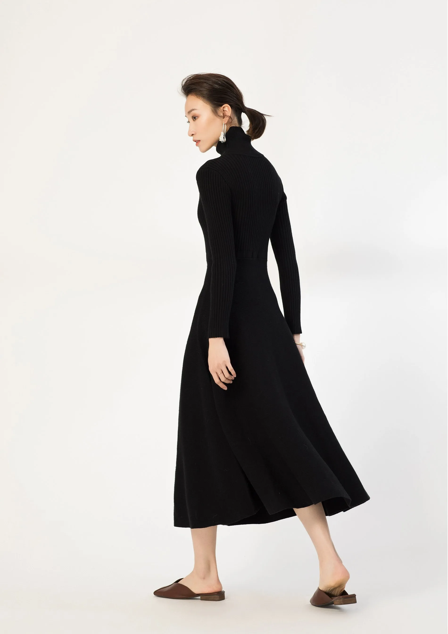 Ribbed Turtleneck Midi Sweater Dress