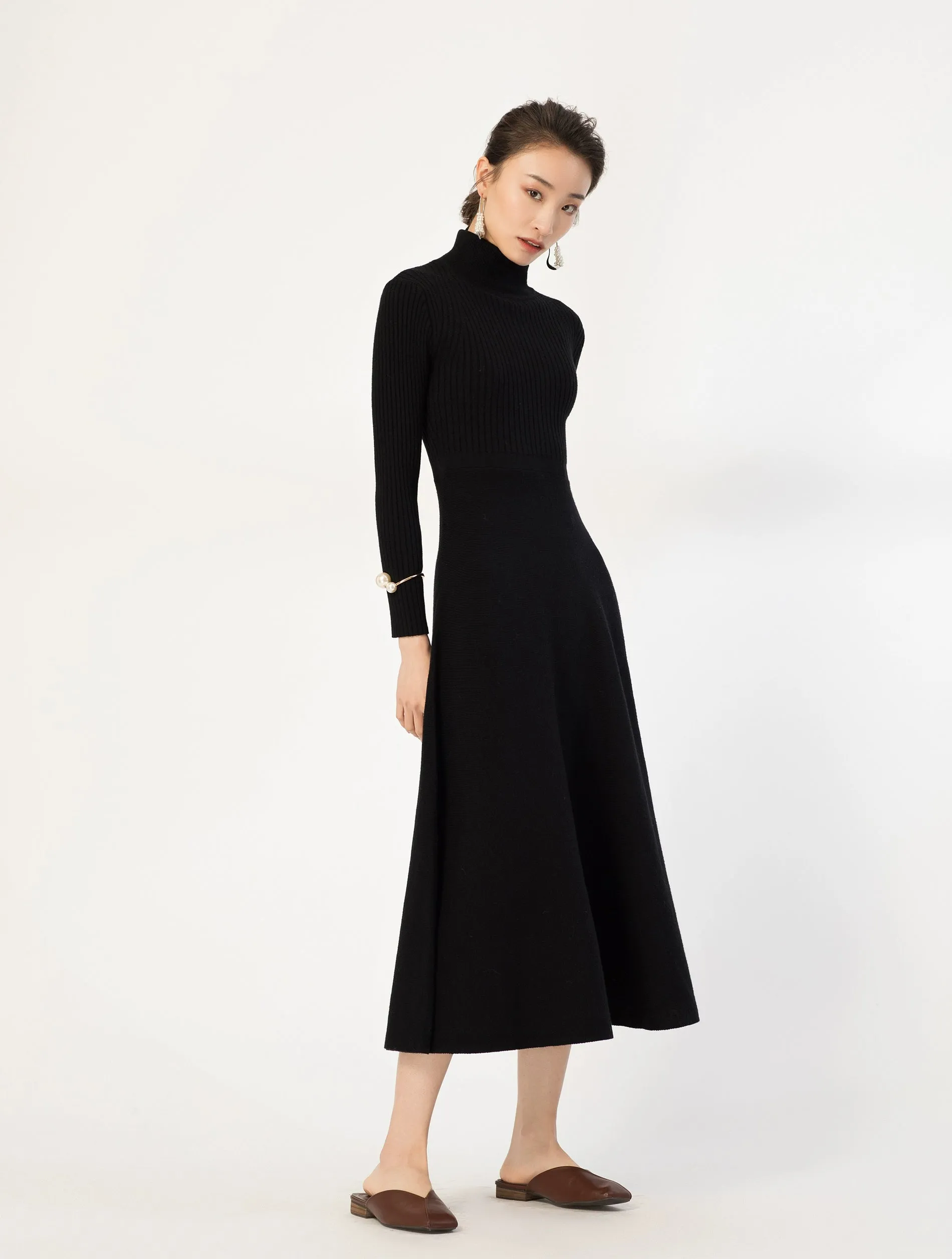 Ribbed Turtleneck Midi Sweater Dress