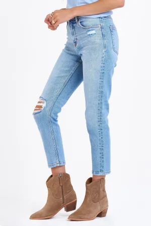 ROXIE SUPER HIGH RISE CROPPED MOM JEANS STARLITE
