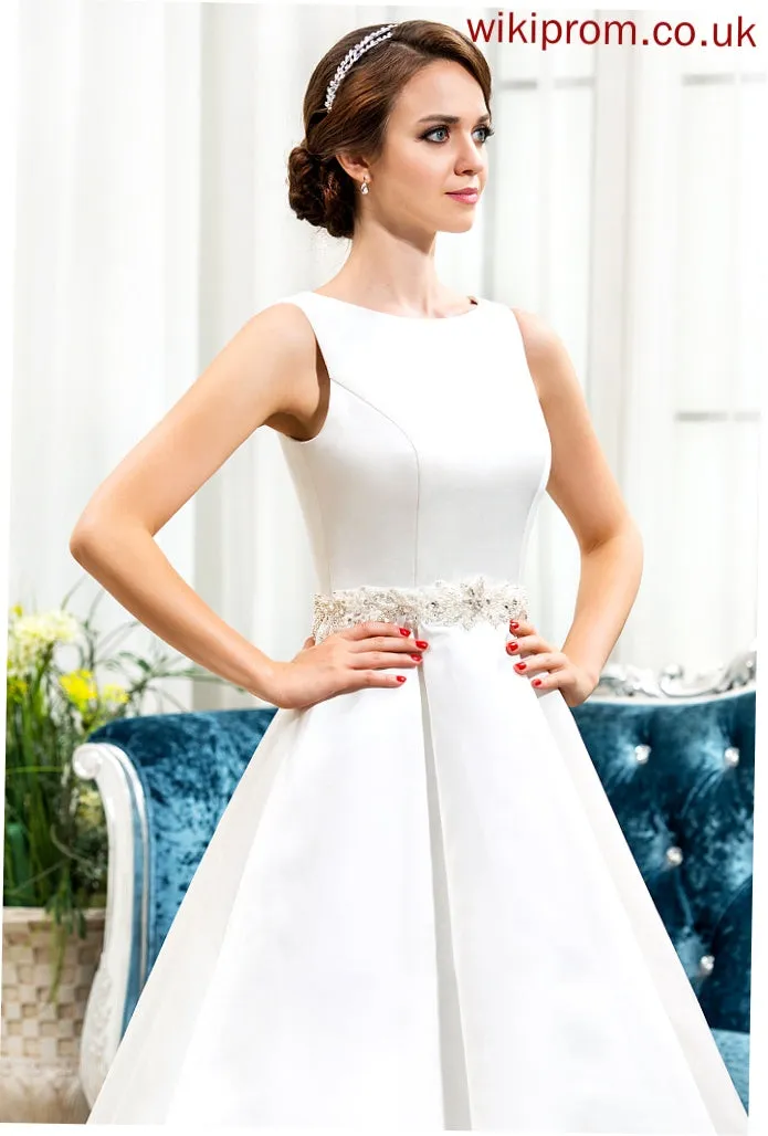 Scoop Wedding Dresses With Beading Wedding Neck Dress Floor-Length Nataly Sequins Ball-Gown/Princess Satin