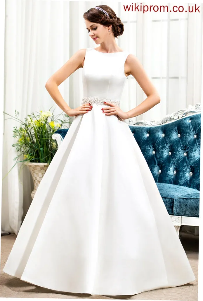 Scoop Wedding Dresses With Beading Wedding Neck Dress Floor-Length Nataly Sequins Ball-Gown/Princess Satin