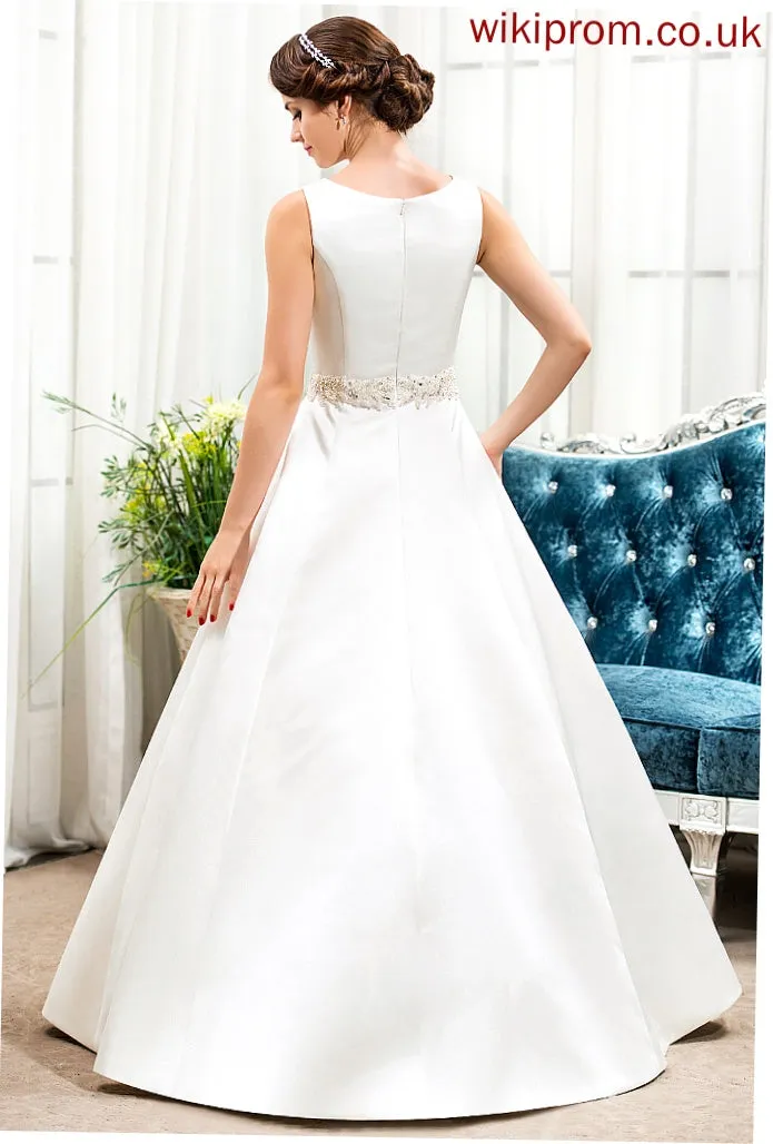 Scoop Wedding Dresses With Beading Wedding Neck Dress Floor-Length Nataly Sequins Ball-Gown/Princess Satin