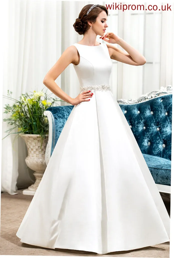 Scoop Wedding Dresses With Beading Wedding Neck Dress Floor-Length Nataly Sequins Ball-Gown/Princess Satin