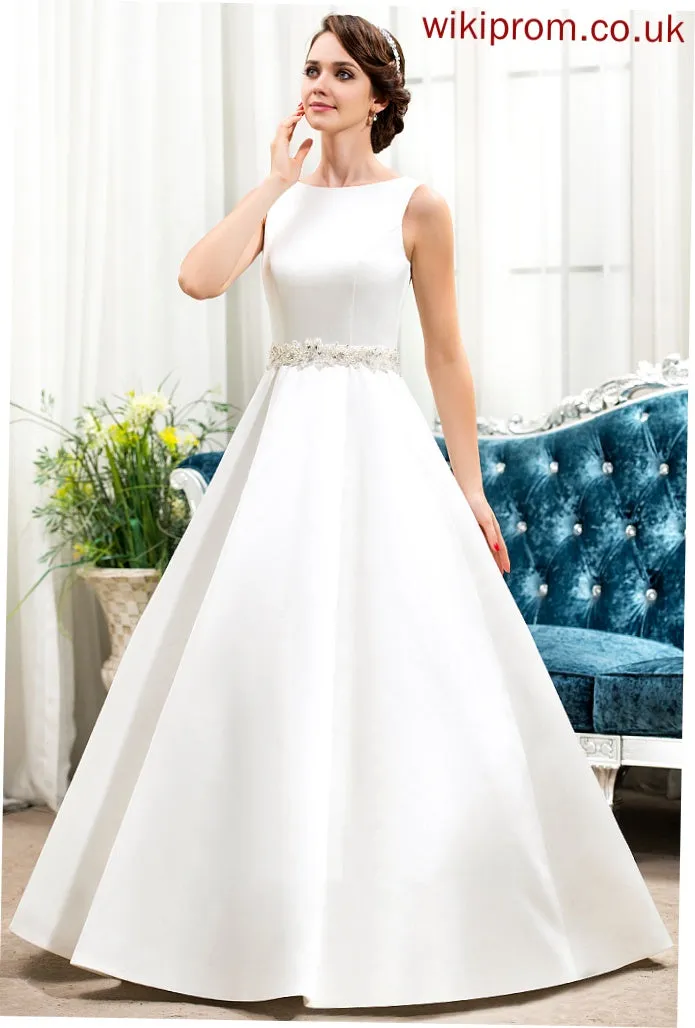 Scoop Wedding Dresses With Beading Wedding Neck Dress Floor-Length Nataly Sequins Ball-Gown/Princess Satin
