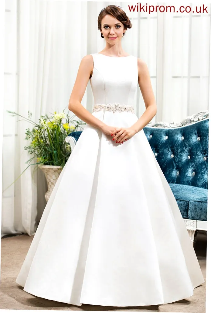 Scoop Wedding Dresses With Beading Wedding Neck Dress Floor-Length Nataly Sequins Ball-Gown/Princess Satin