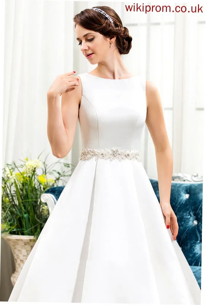 Scoop Wedding Dresses With Beading Wedding Neck Dress Floor-Length Nataly Sequins Ball-Gown/Princess Satin