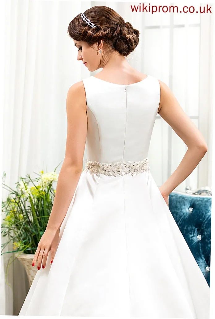 Scoop Wedding Dresses With Beading Wedding Neck Dress Floor-Length Nataly Sequins Ball-Gown/Princess Satin