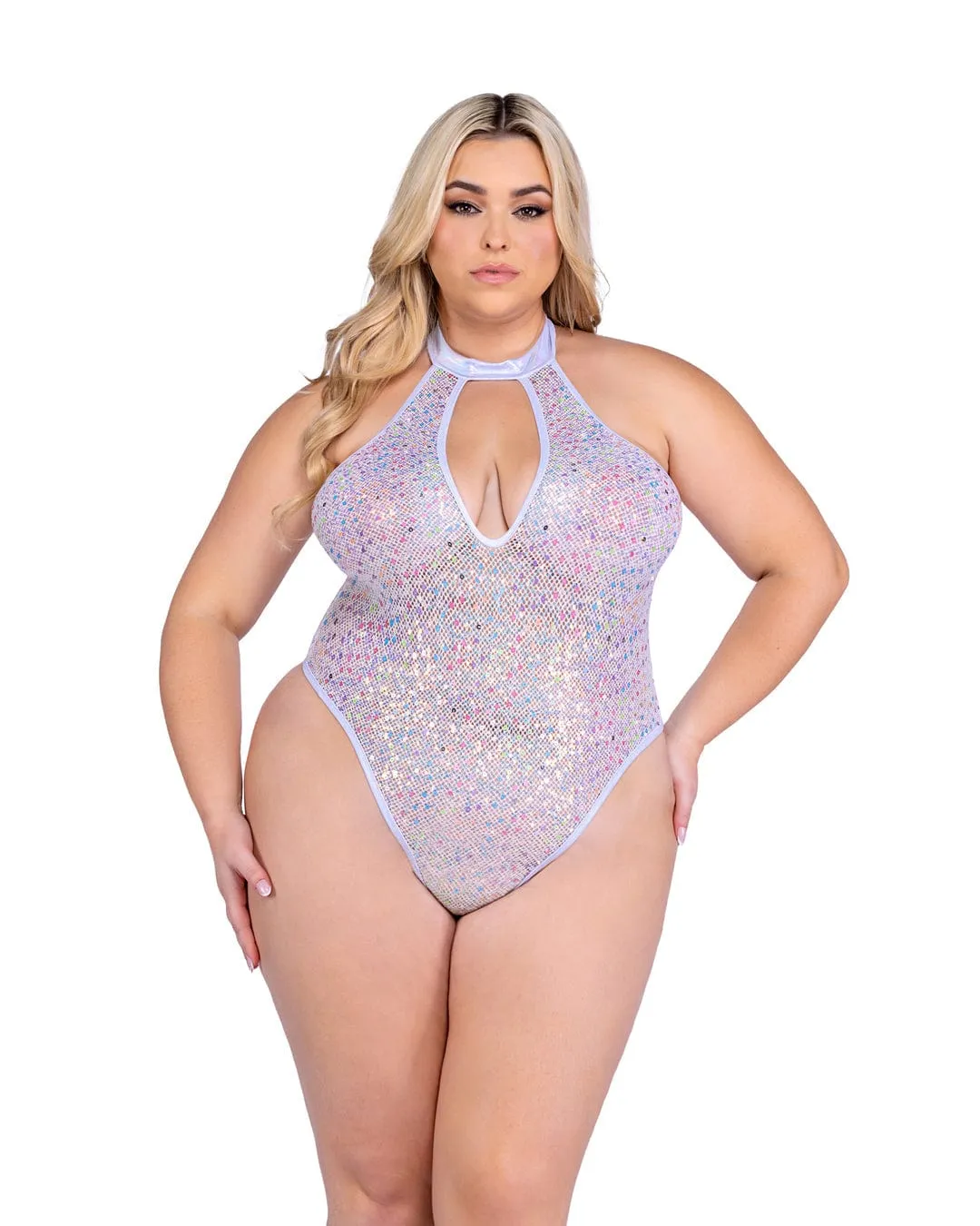 Sexy Black Sequin Fishnet Keyhole Romper