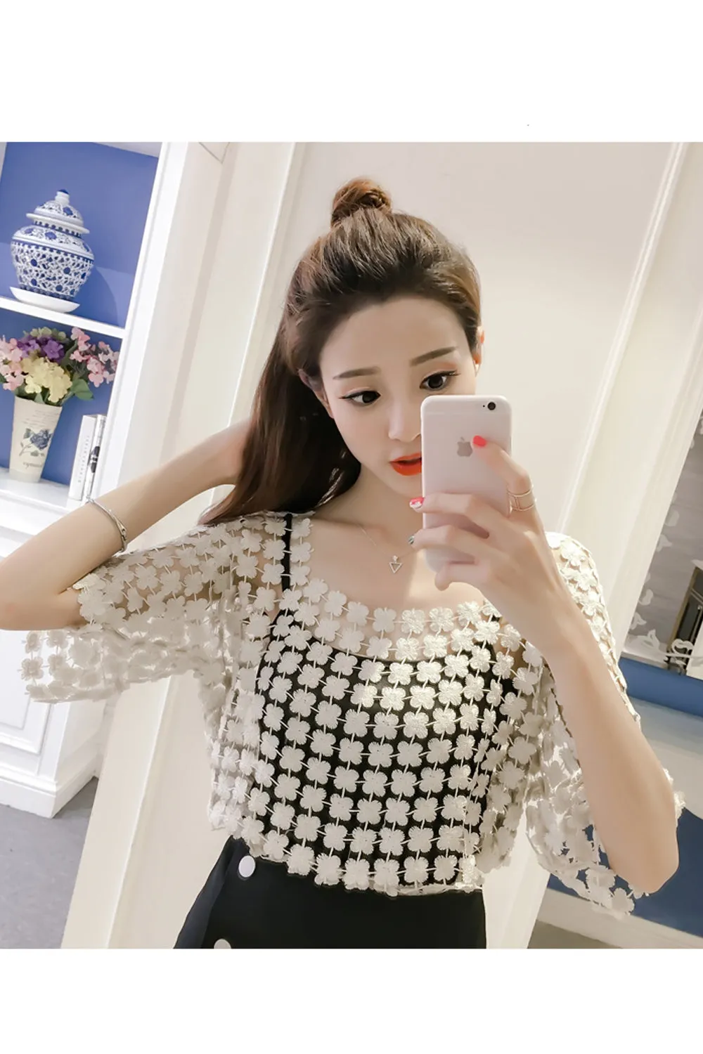 Sexy Hollow Lace Elegant Blouse Shirt