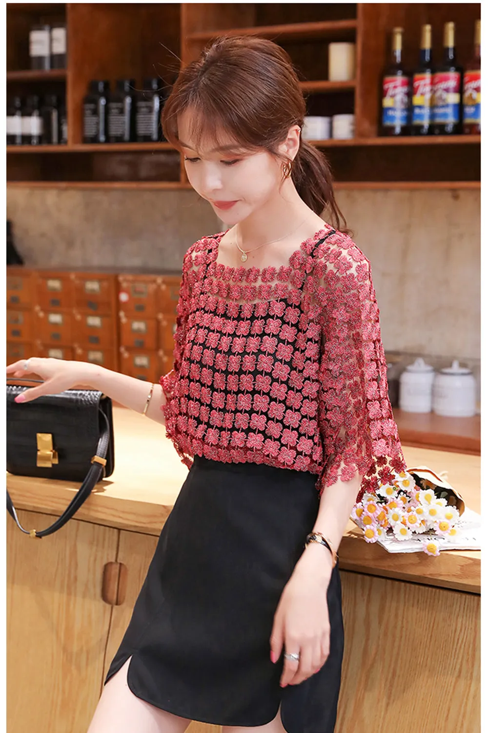 Sexy Hollow Lace Elegant Blouse Shirt