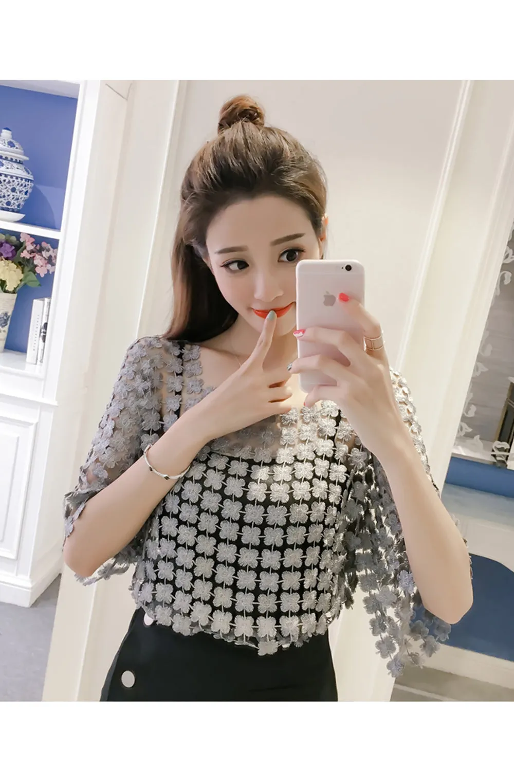 Sexy Hollow Lace Elegant Blouse Shirt