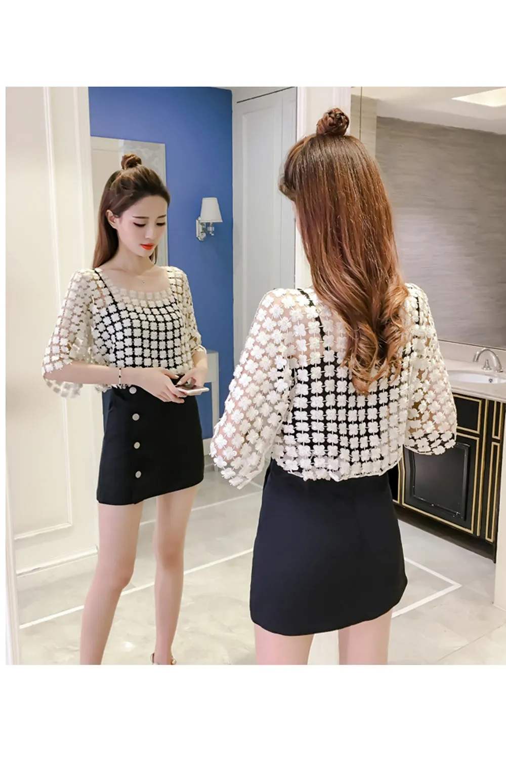 Sexy Hollow Lace Elegant Blouse Shirt