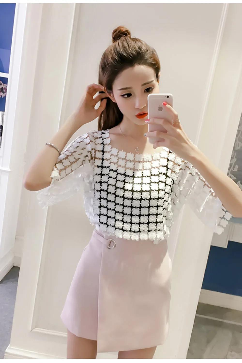 Sexy Hollow Lace Elegant Blouse Shirt