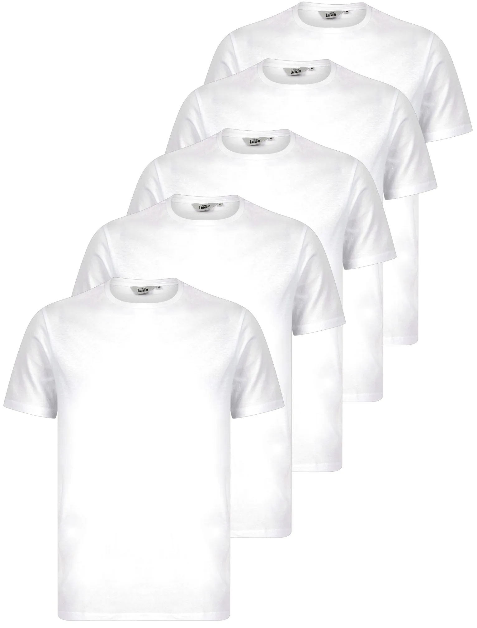 Spectre (5 Pack) Crew Neck Cotton T-Shirts in Bright White - Tokyo Laundry