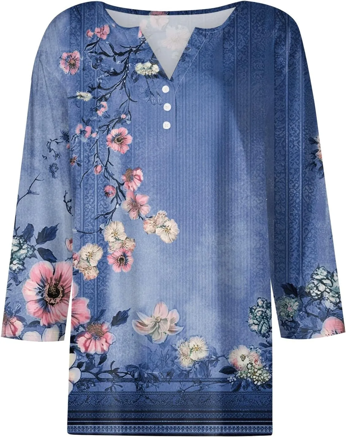 Summer Tops for Women 2025 Dressy Casual Boho 3/4 Sleeve Tunics Loose Fit T Shirts Trendy V Neck Button Down Blouses
