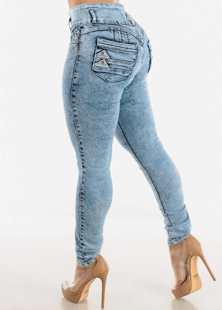 Super High Waisted Levantacola Acid Wash Skinny Jeans