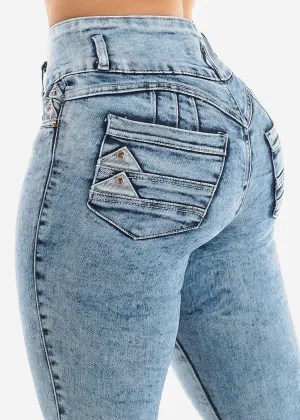 Super High Waisted Levantacola Acid Wash Skinny Jeans
