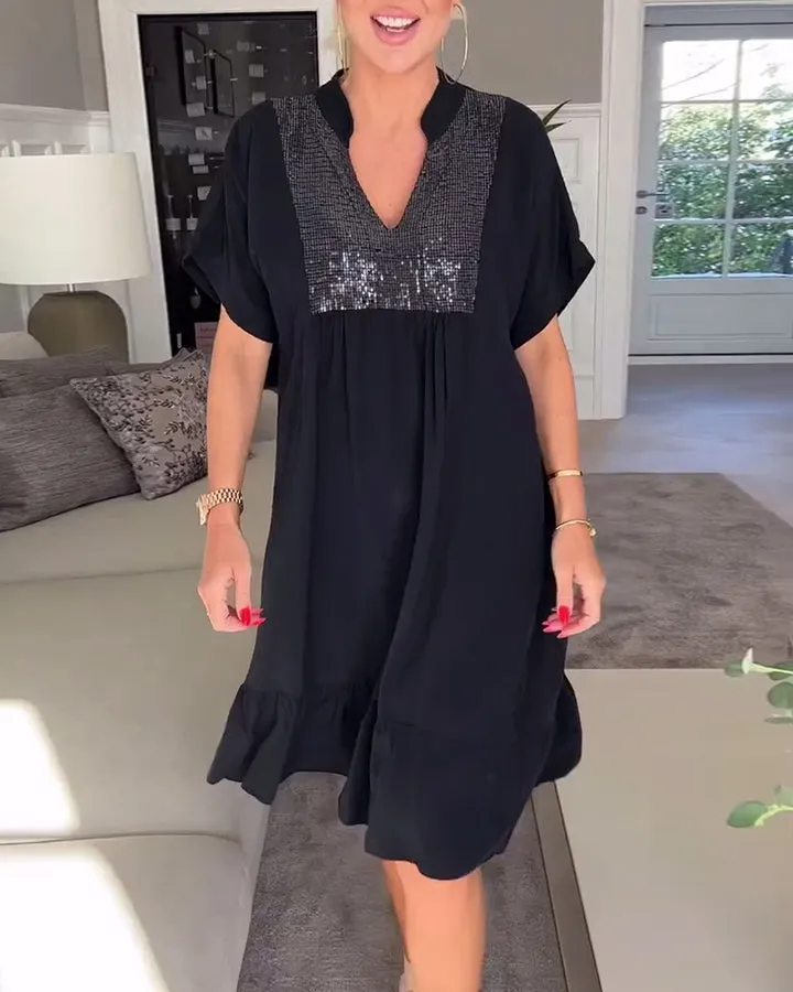 VALORA - Chic Sequin Accent Dress