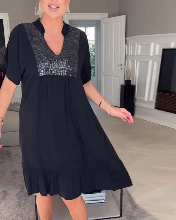 VALORA - Chic Sequin Accent Dress
