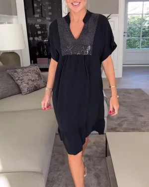 VALORA - Chic Sequin Accent Dress