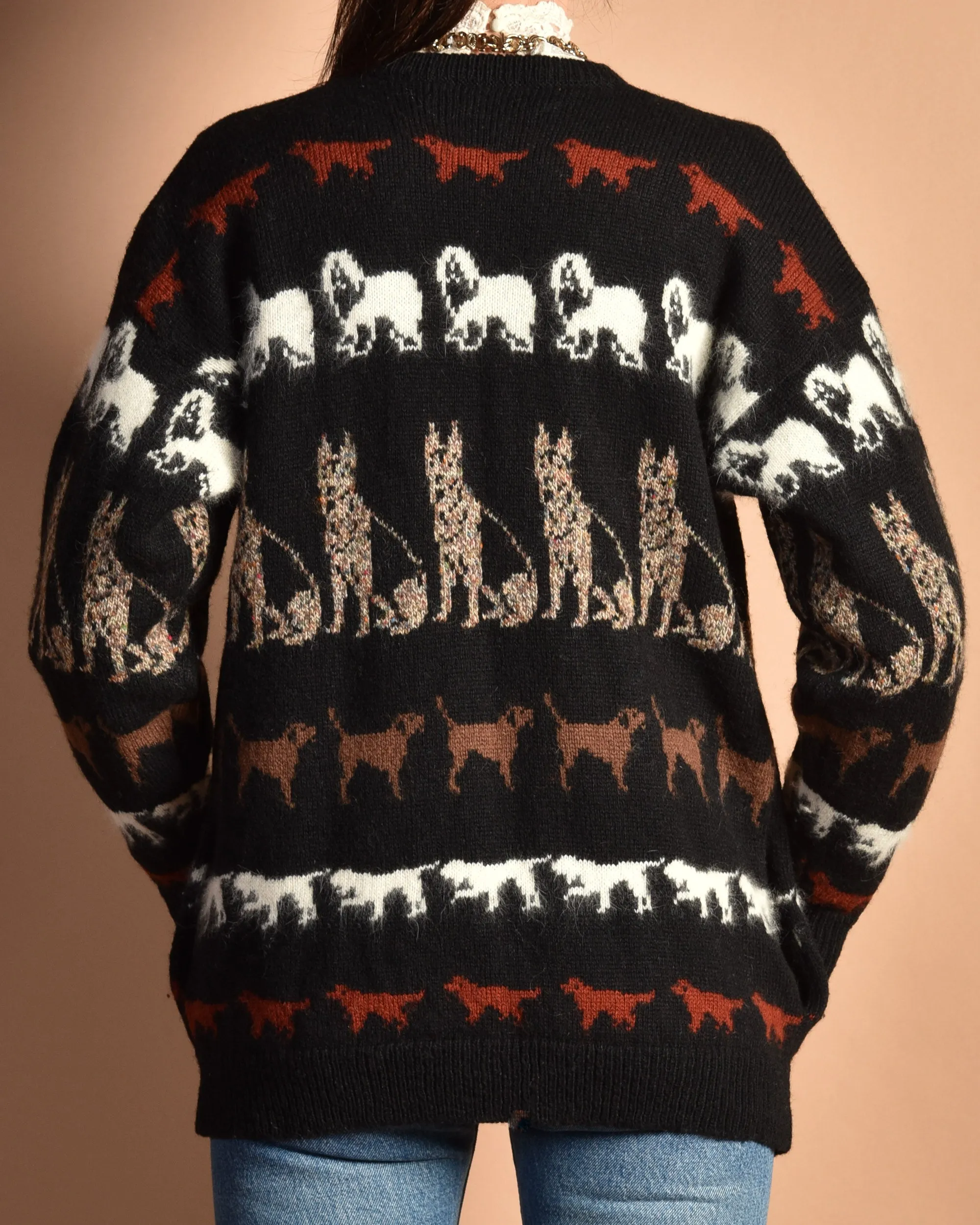 VGB 1980s Wool Dog Cardigan Sweater
