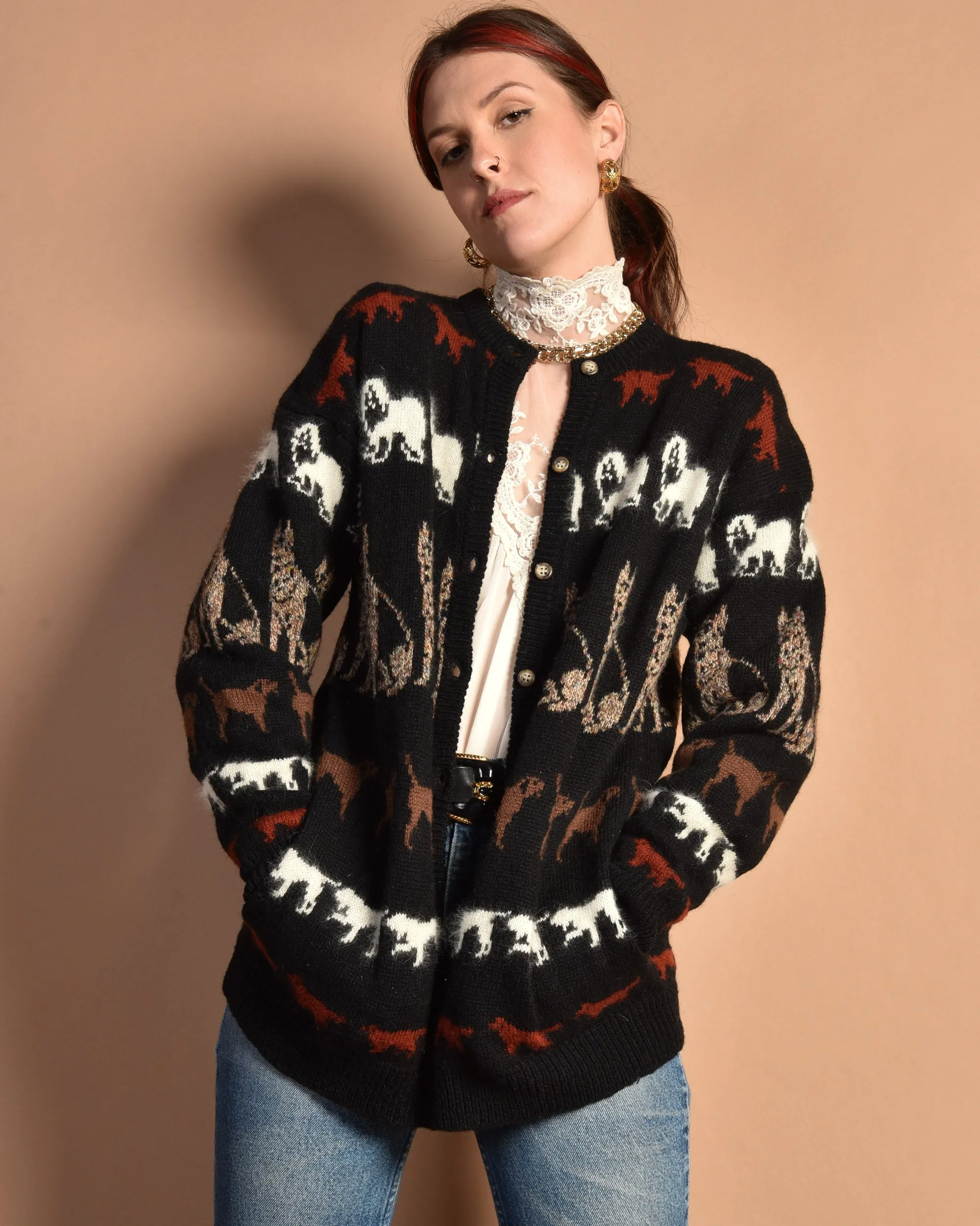 VGB 1980s Wool Dog Cardigan Sweater