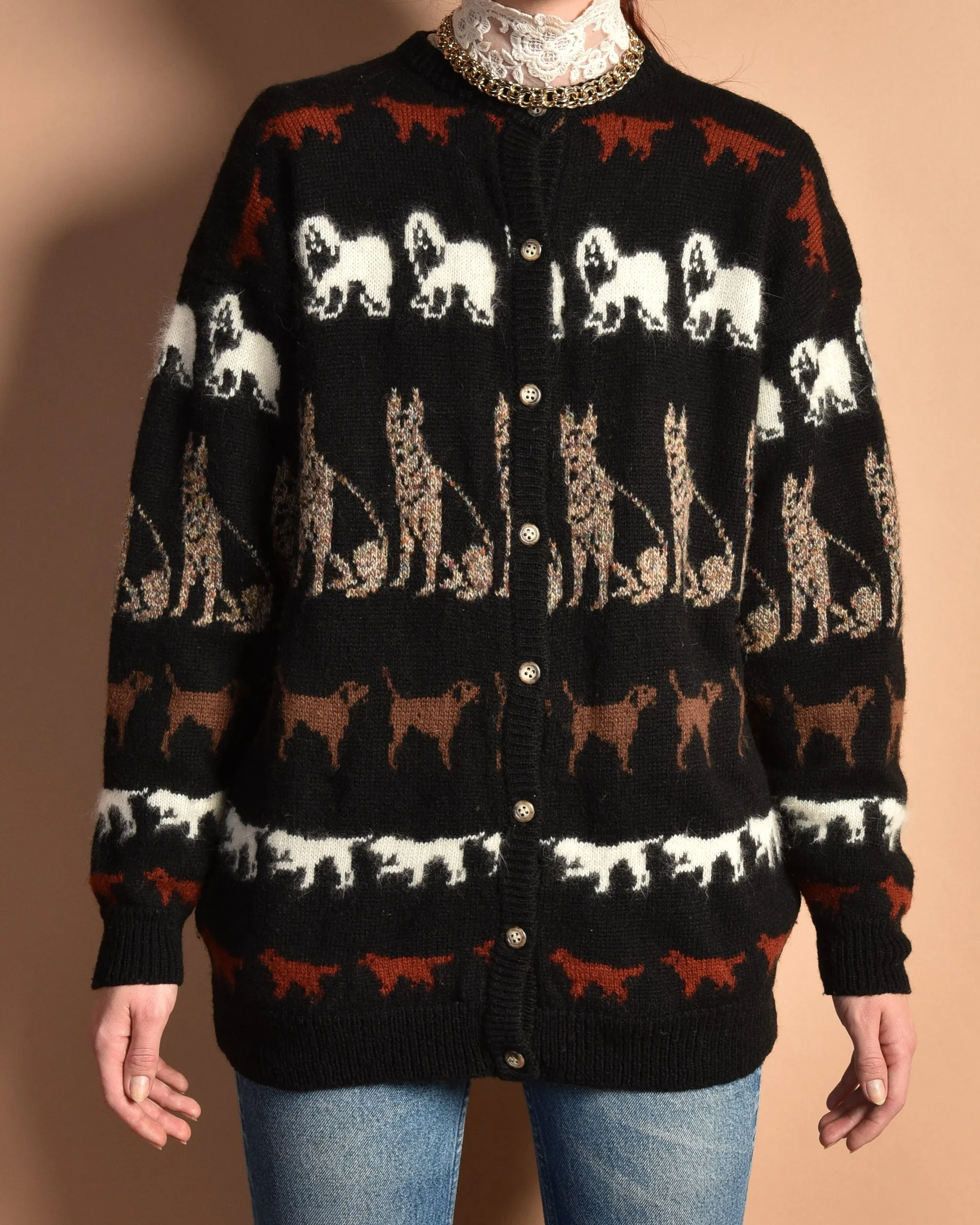 VGB 1980s Wool Dog Cardigan Sweater