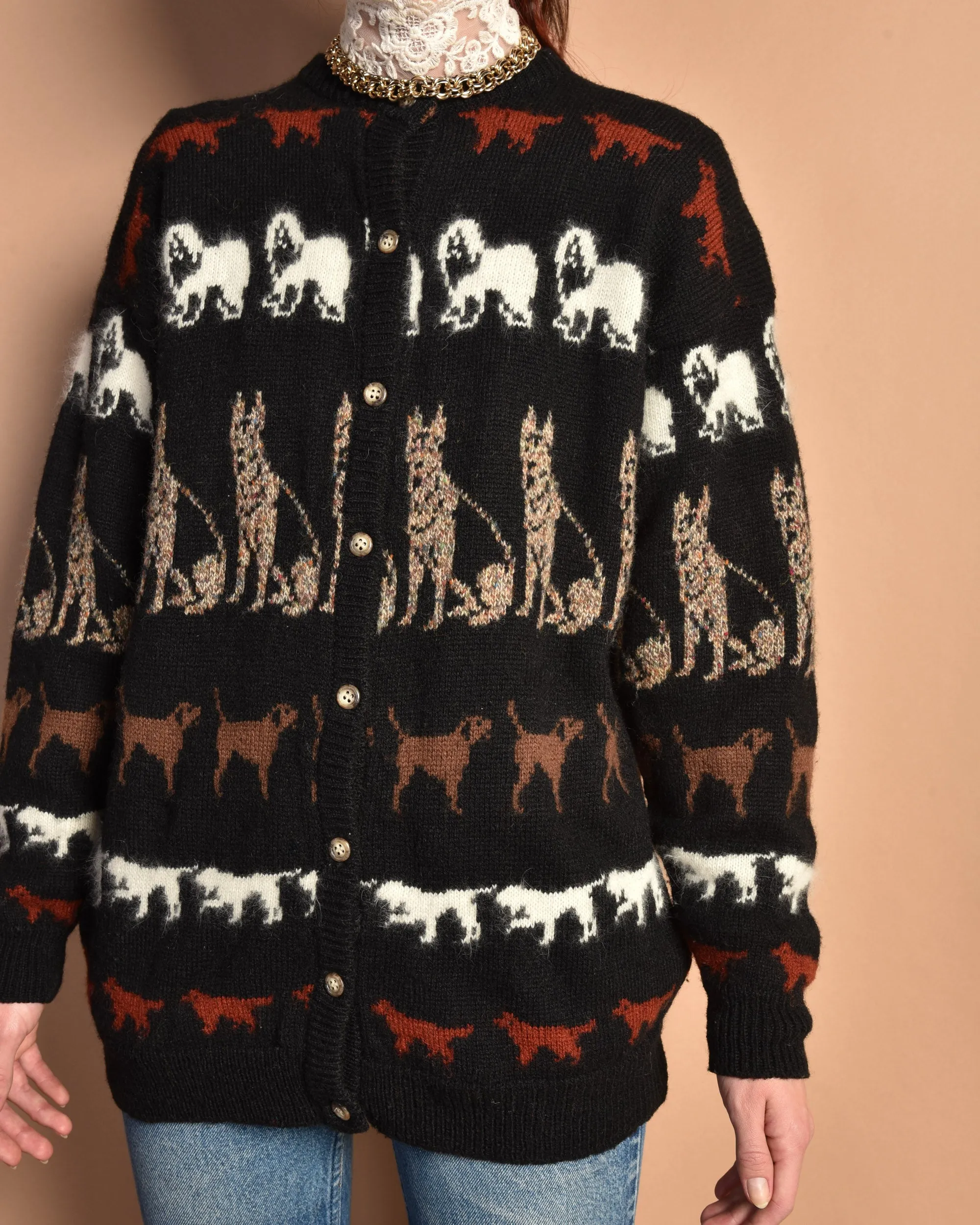 VGB 1980s Wool Dog Cardigan Sweater
