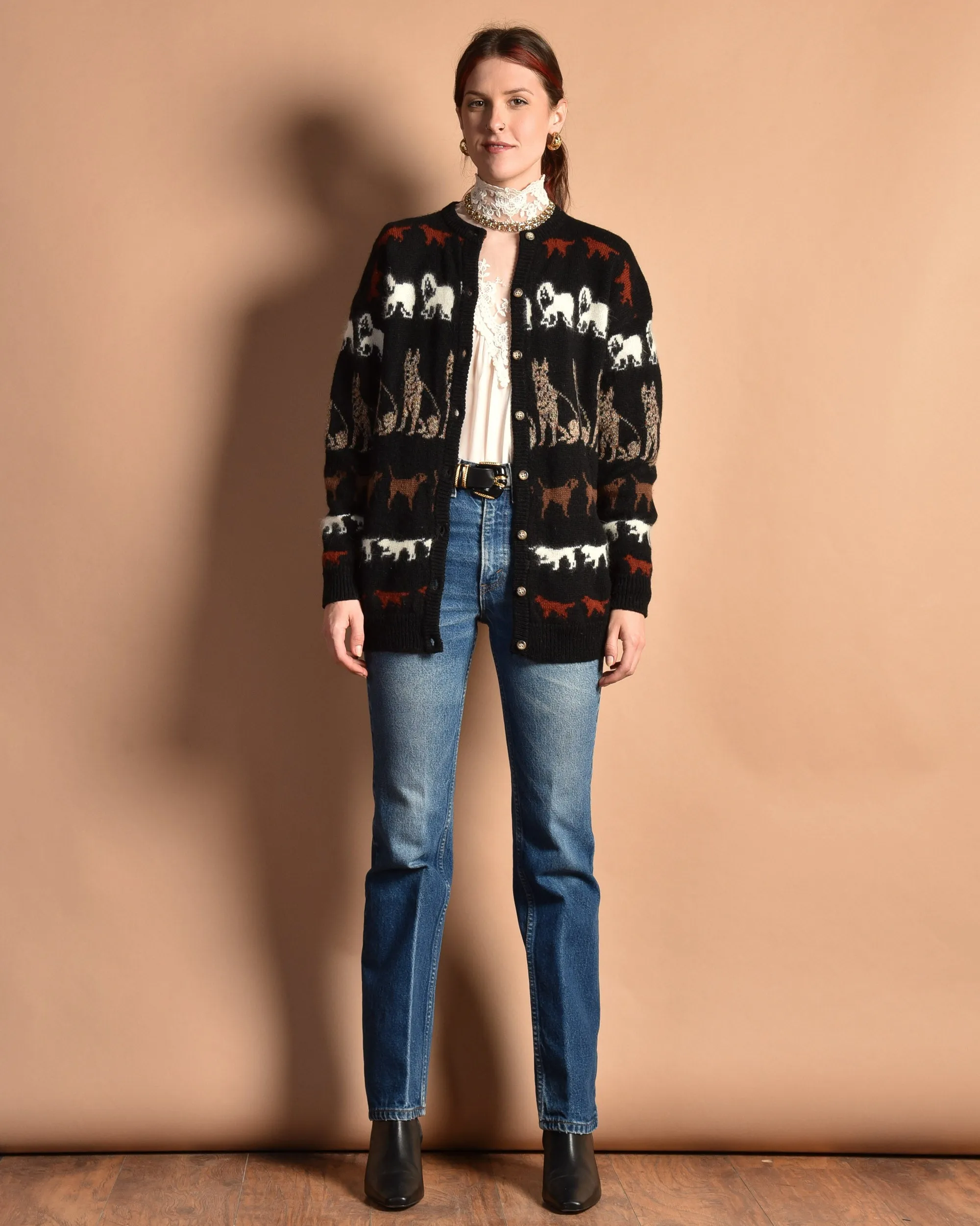 VGB 1980s Wool Dog Cardigan Sweater