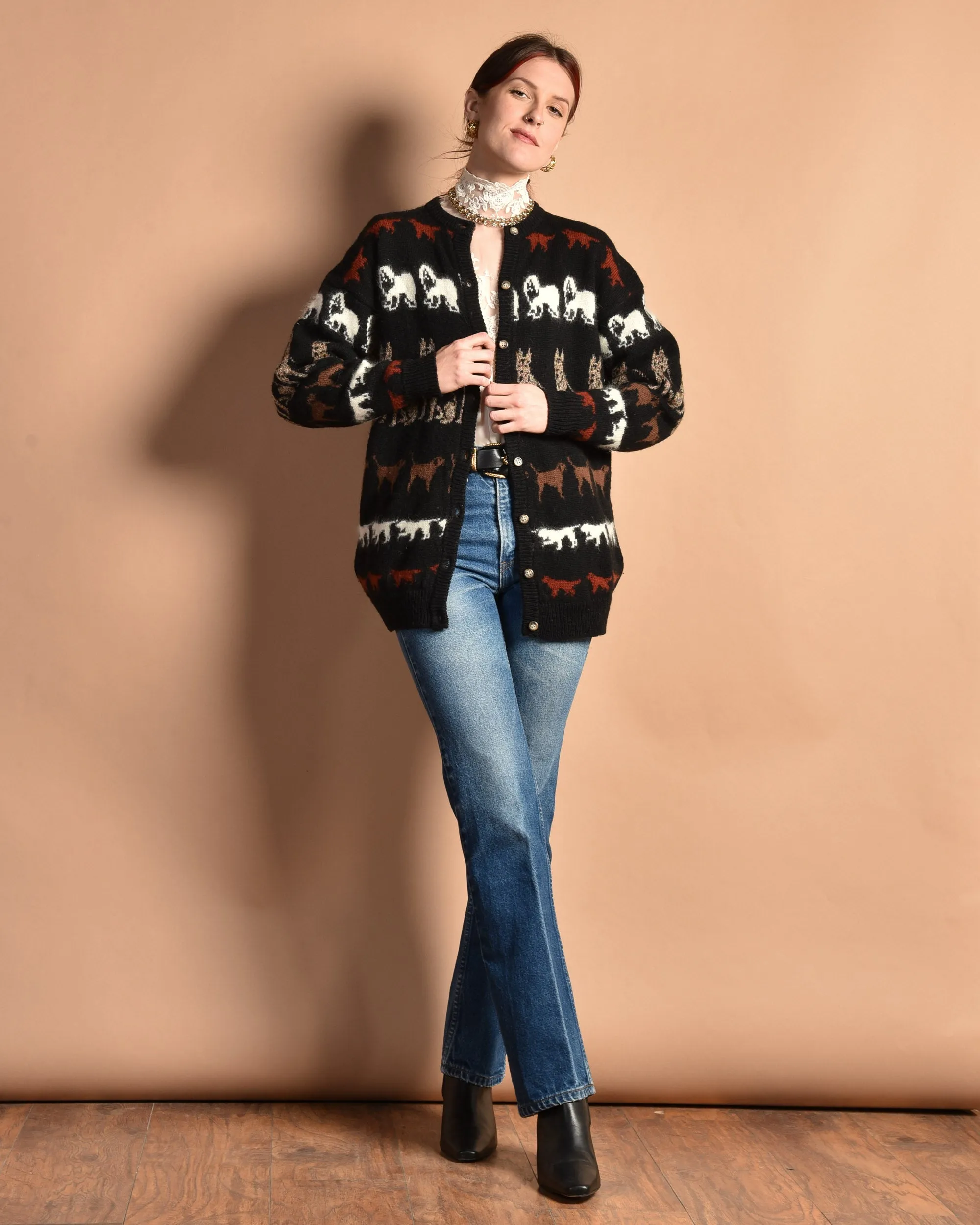 VGB 1980s Wool Dog Cardigan Sweater