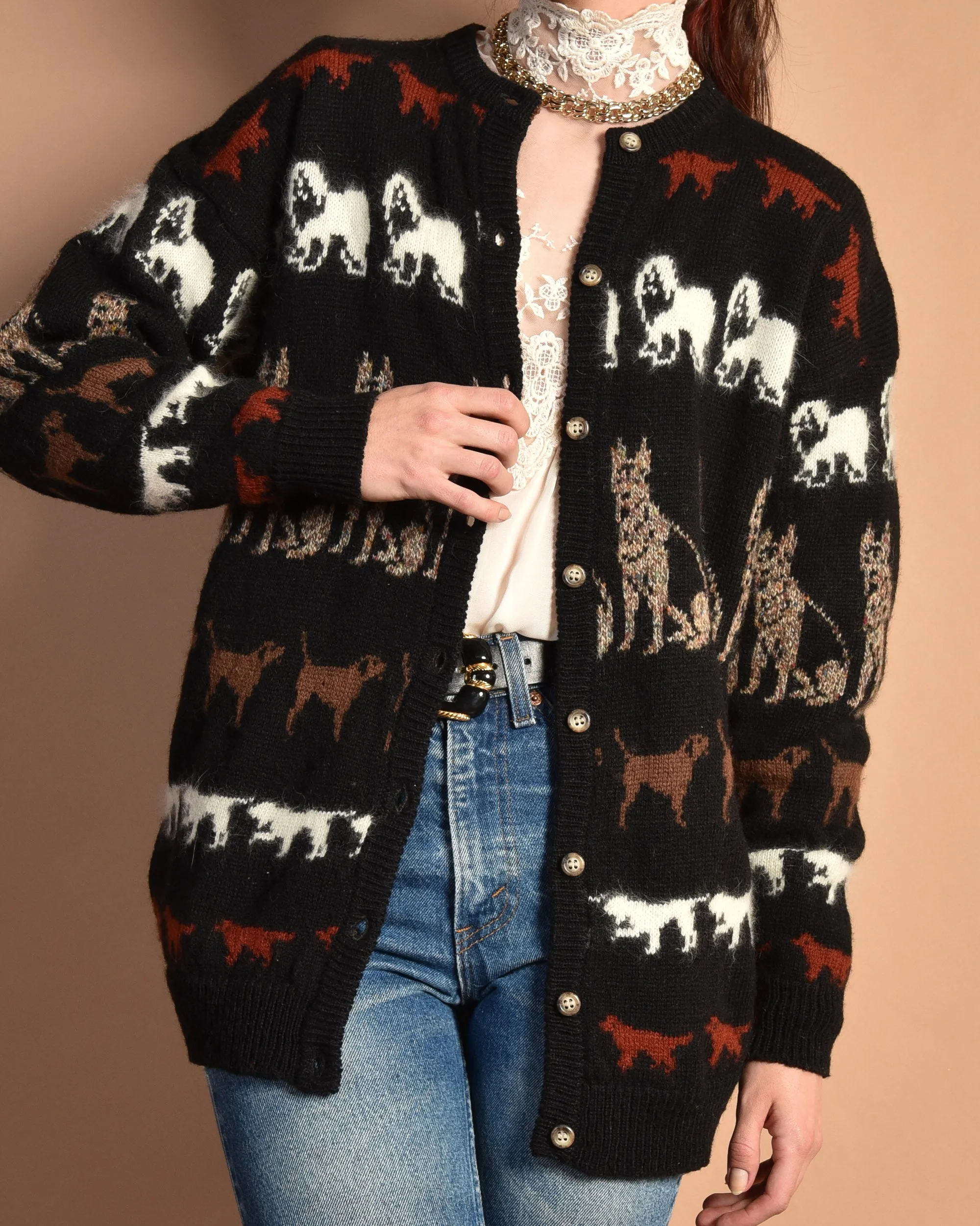 VGB 1980s Wool Dog Cardigan Sweater