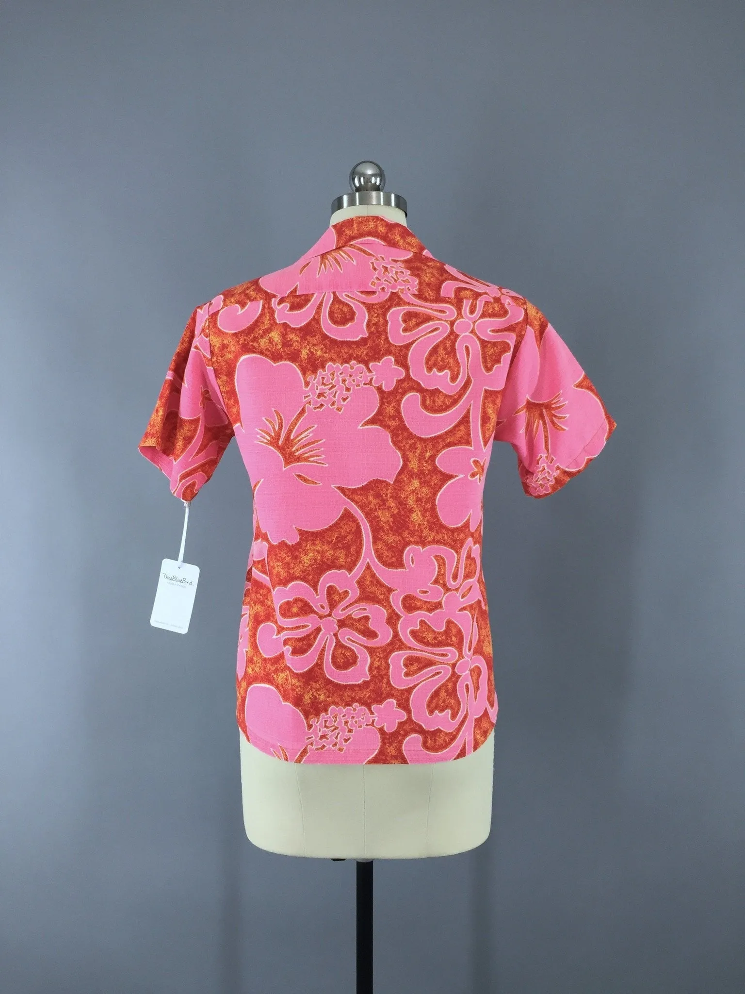 Vintage 1960s Kole Kole Hawaiian Shirt in Pink and Orange Floral Print Batik