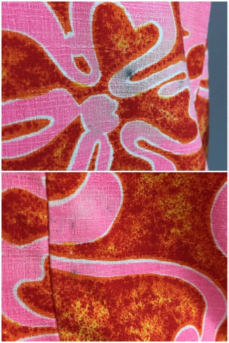 Vintage 1960s Kole Kole Hawaiian Shirt in Pink and Orange Floral Print Batik