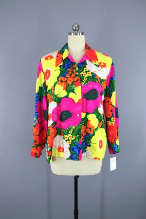 Vintage 1960s Neon Pink Floral Hawaiian Shirt