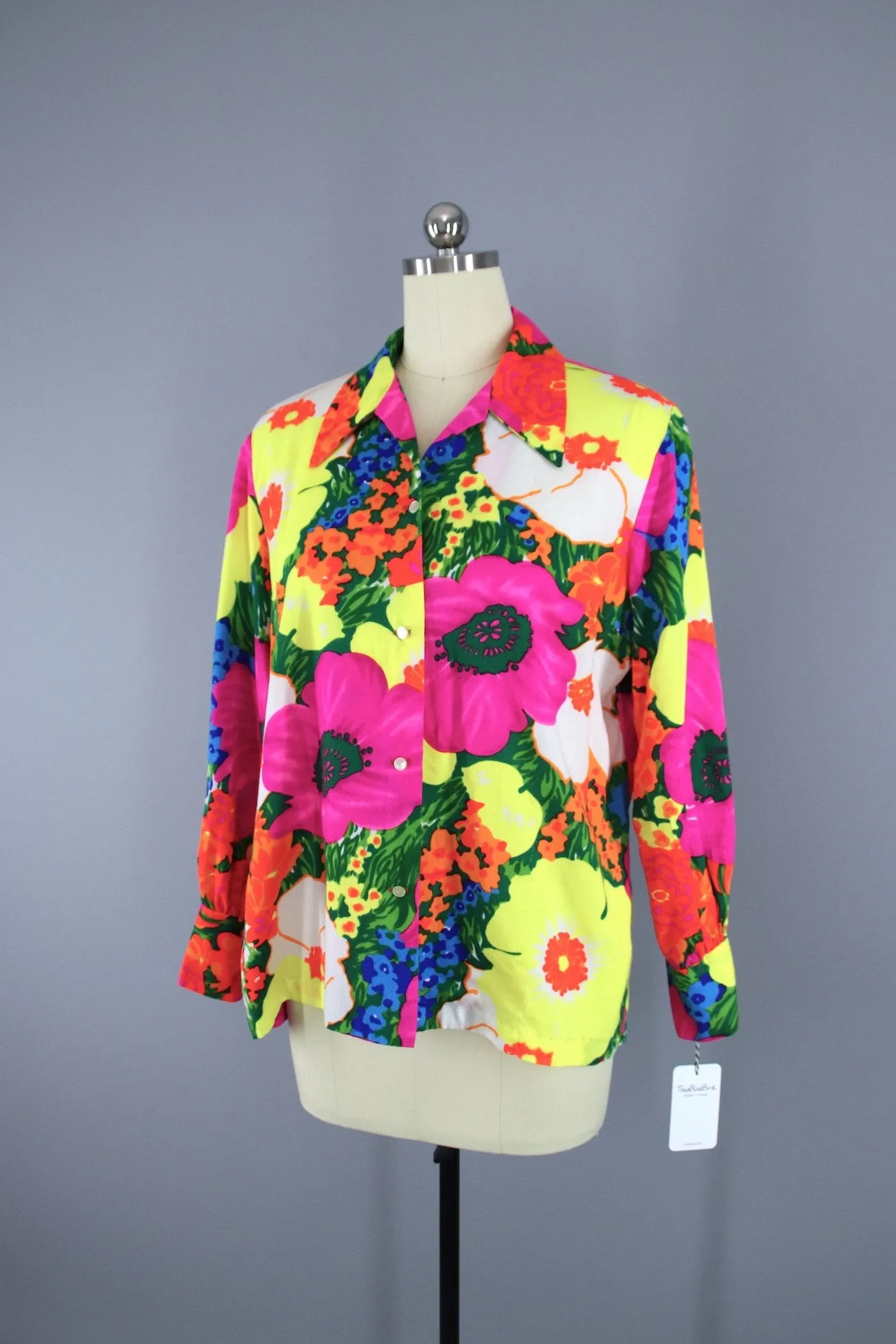 Vintage 1960s Neon Pink Floral Hawaiian Shirt