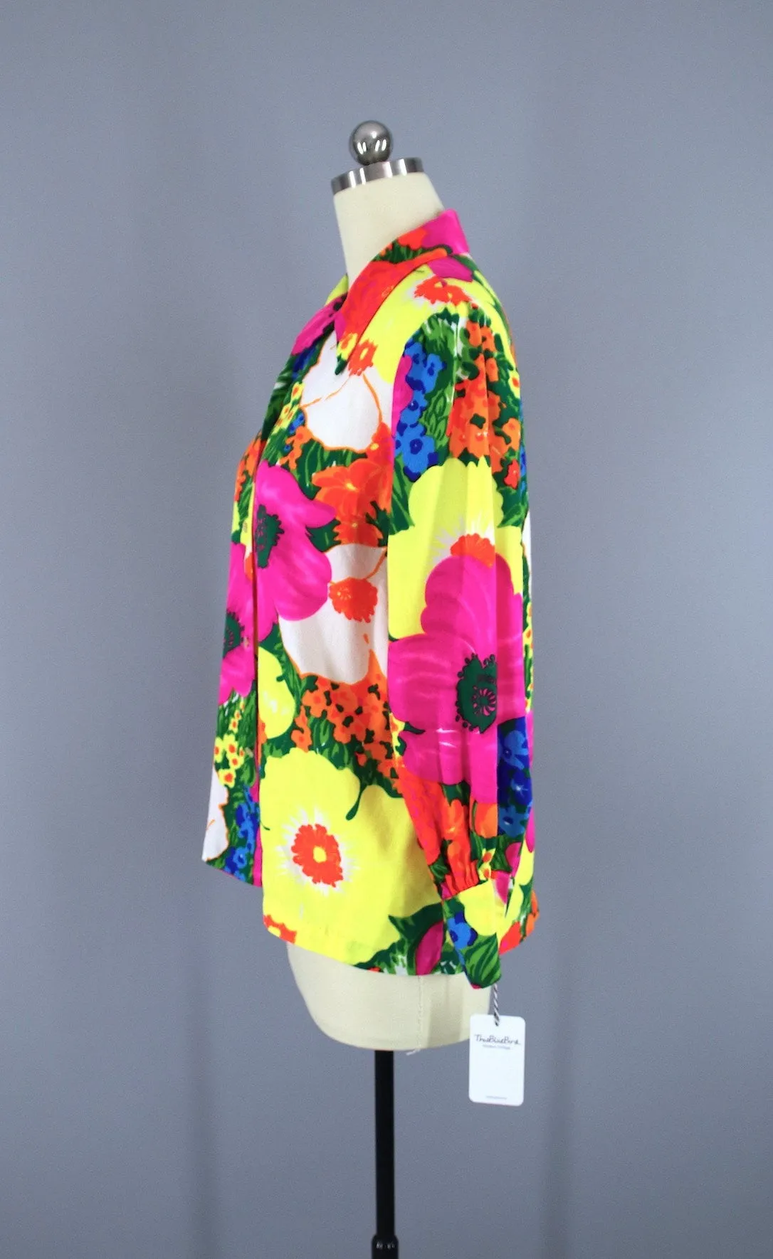 Vintage 1960s Neon Pink Floral Hawaiian Shirt