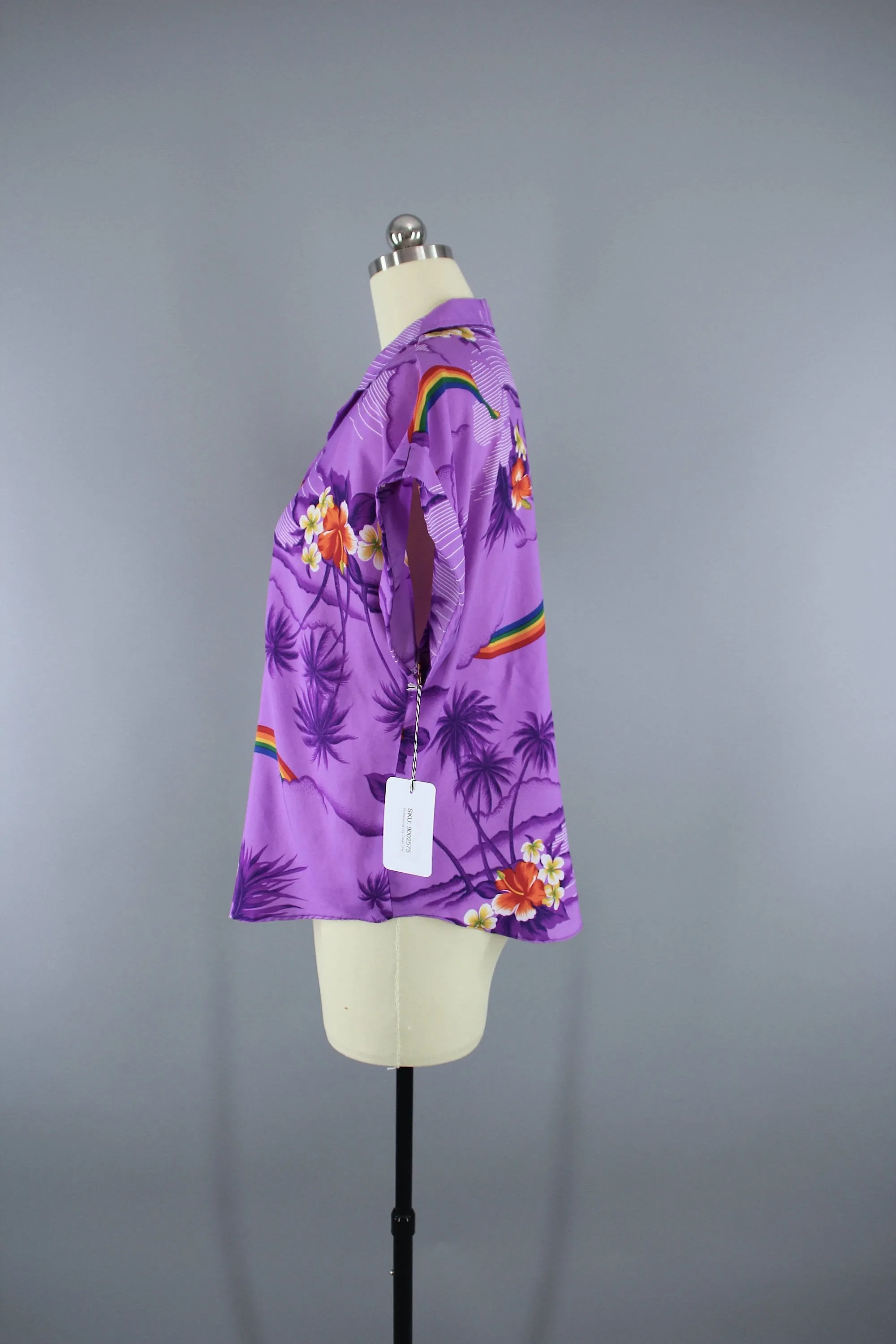 Vintage 1980s Purple Floral Rainbow Hawaiian Shirt