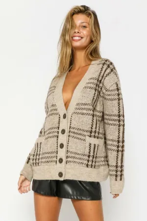Warming Up Natural And Brown Plaid Cardigan Sweater