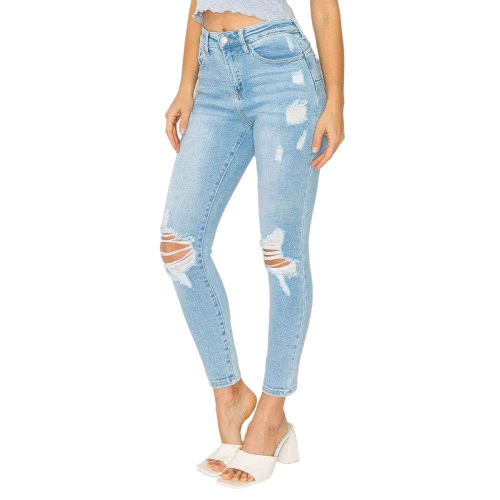 Wax Jean Women's Butt I Love You Push Up High Rise Skinny Denim Jeans with Rips