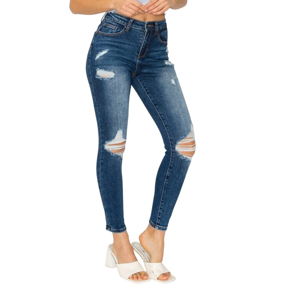 Wax Jean Women's Butt I Love You Push Up High Rise Skinny Denim Jeans with Rips