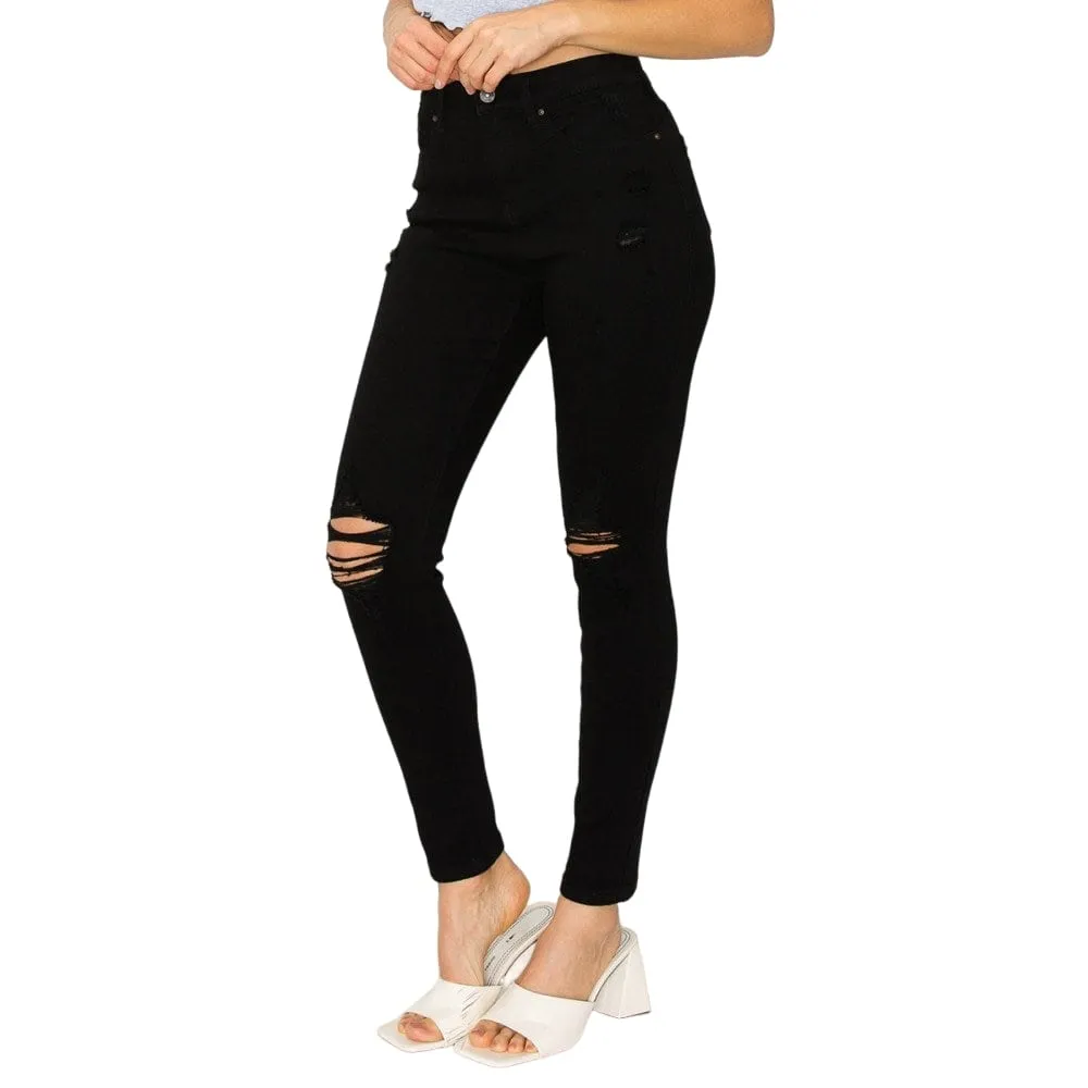 Wax Jean Women's Butt I Love You Push Up High Rise Skinny Denim Jeans with Rips
