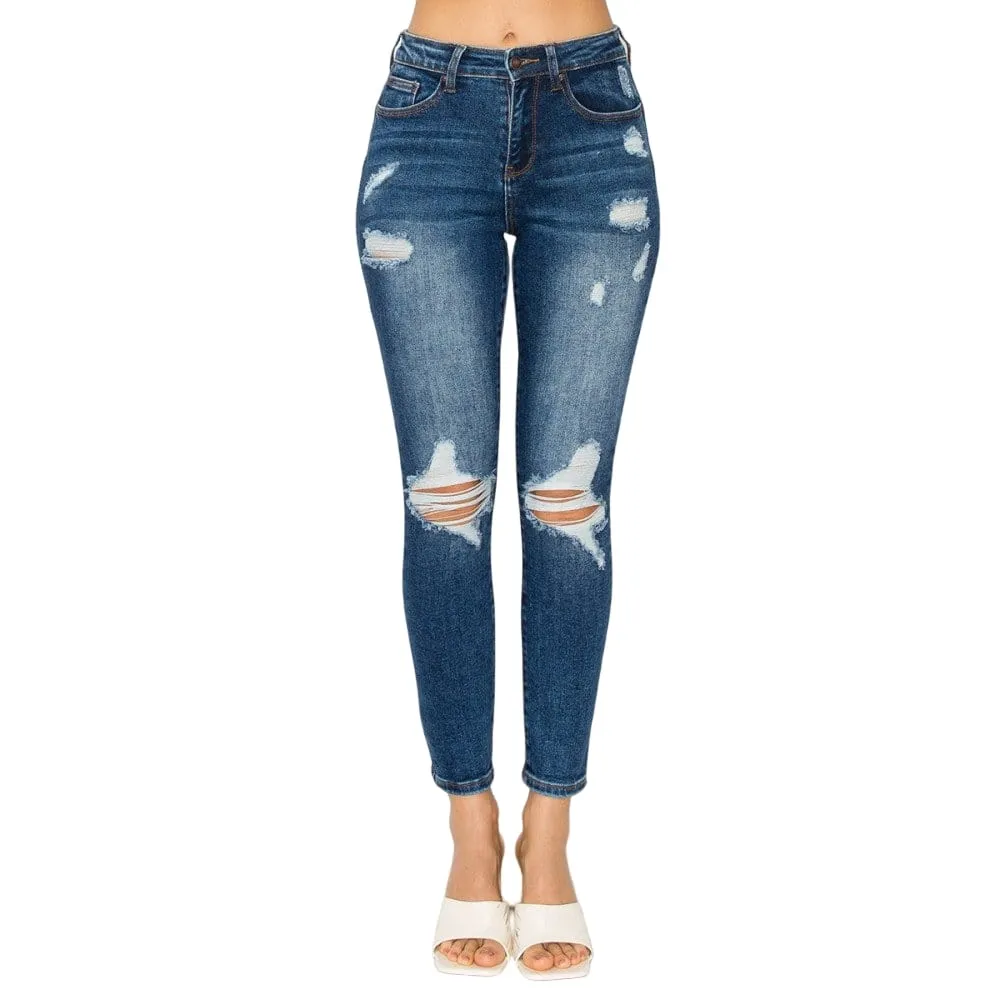 Wax Jean Women's Butt I Love You Push Up High Rise Skinny Denim Jeans with Rips