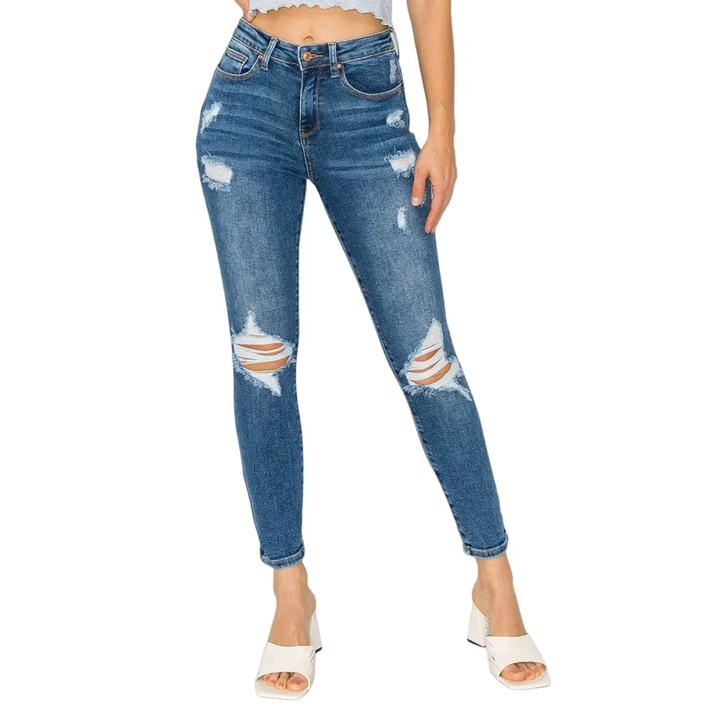 Wax Jean Women's Butt I Love You Push Up High Rise Skinny Denim Jeans with Rips